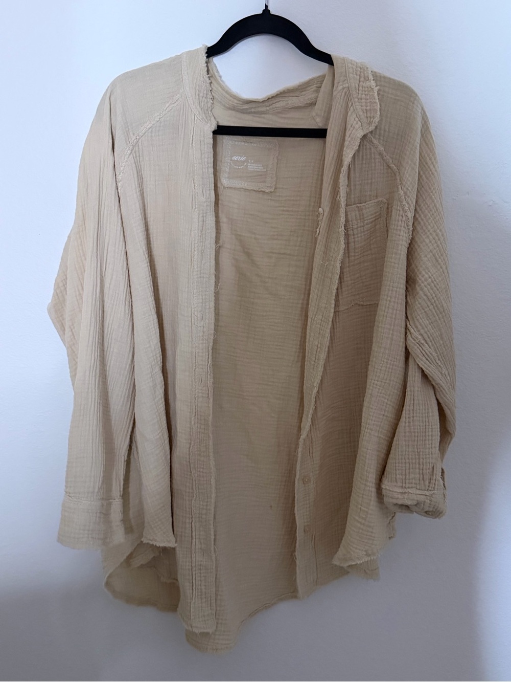 Aerie Pool to Party Cream linen Button-Down Shirt